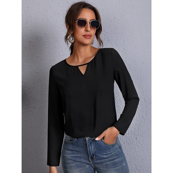 Keyhole Neck long sleeve Blouse black - Picture 3 of 11